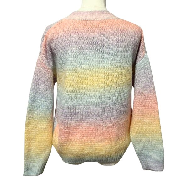 AMOLI Pastel Sherbet Sweater | Fuzzy Brushed Wool Blend Rainbow Pullover S/M NWT - Picture 3 of 7